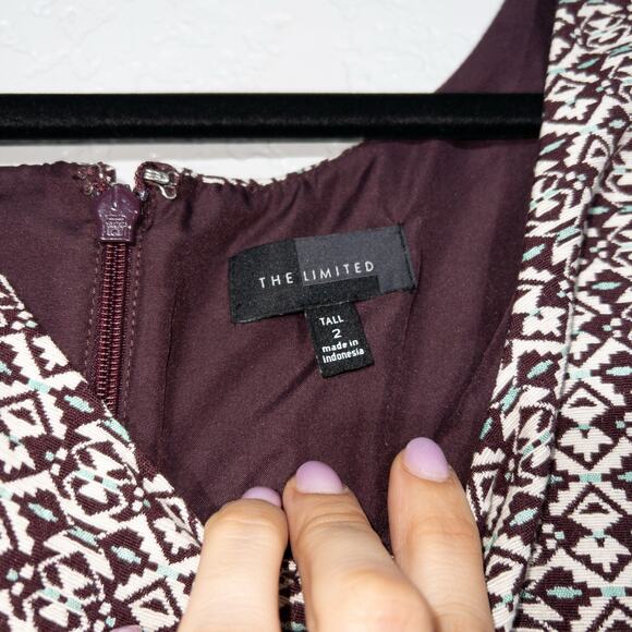 The Limited Cream & Purple Geometric A-Line Dress Size 2 Tall - Picture 4 of 7